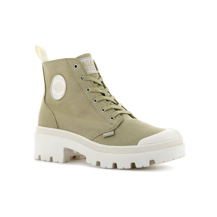 Bottes Palladium Pallabase Twill Femme Vert Olive | FR VFX098E